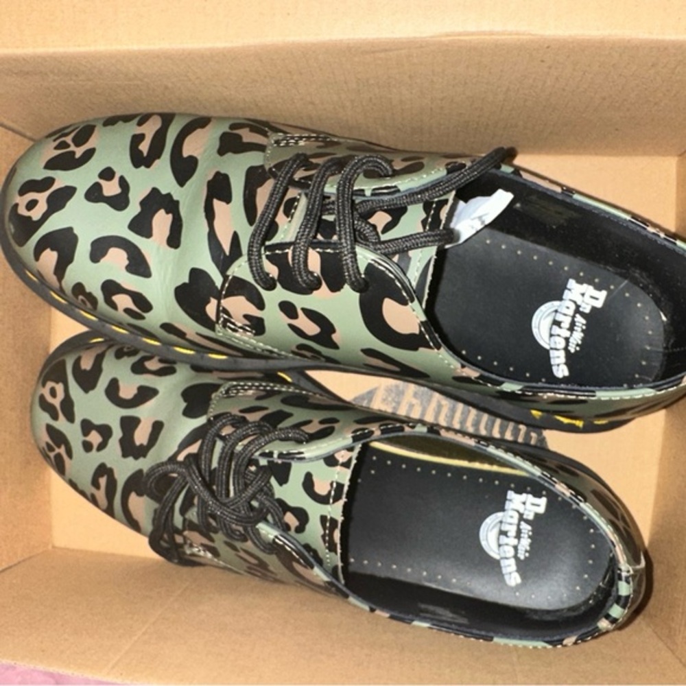 1461 Distorted Leopard Print‎ Oxford Shoes in Khaki Green